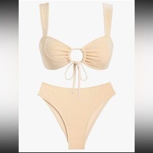 Apricot Terry Cloth Ruched Halter Cheeky Bikini UPF 15 Women’s Size M